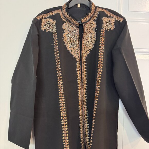 Black Embroidered Kurta Handcrafted Details, Size 11/Teen Tunic - Picture 3 of 5